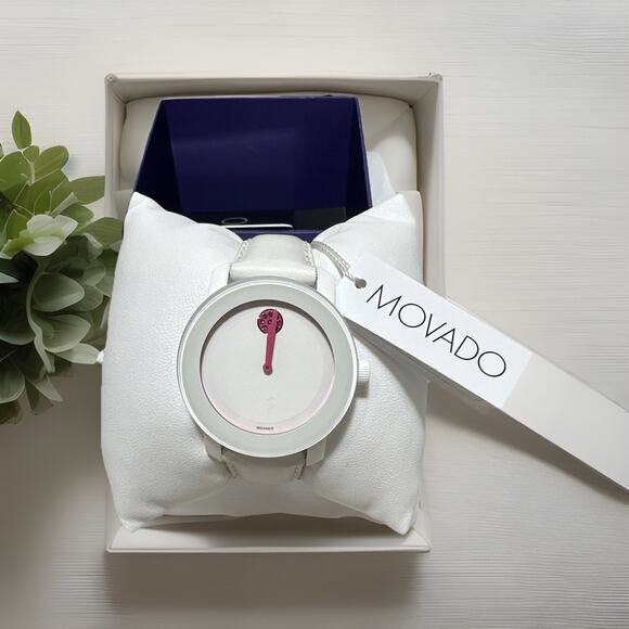 Movado Women\'s Bold Pink Crystal Dial White Leather Watch - 360176 ($450MSRP) main image 2